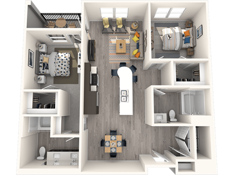 Floor plan for 2 beds, 2 baths, 1124 sqft